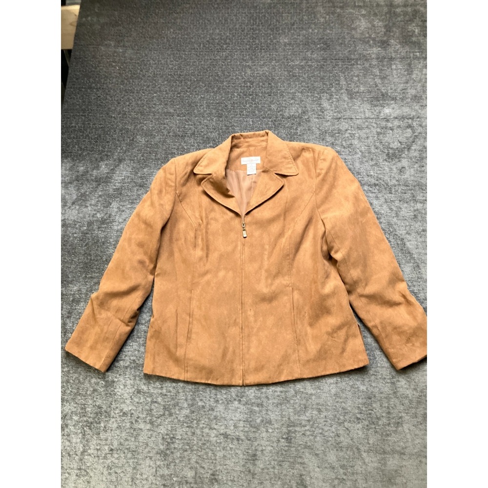 Preswick & Moore Suede Blazer Jacket Womens 14 Brown Lined Notch Lapel Full Zip